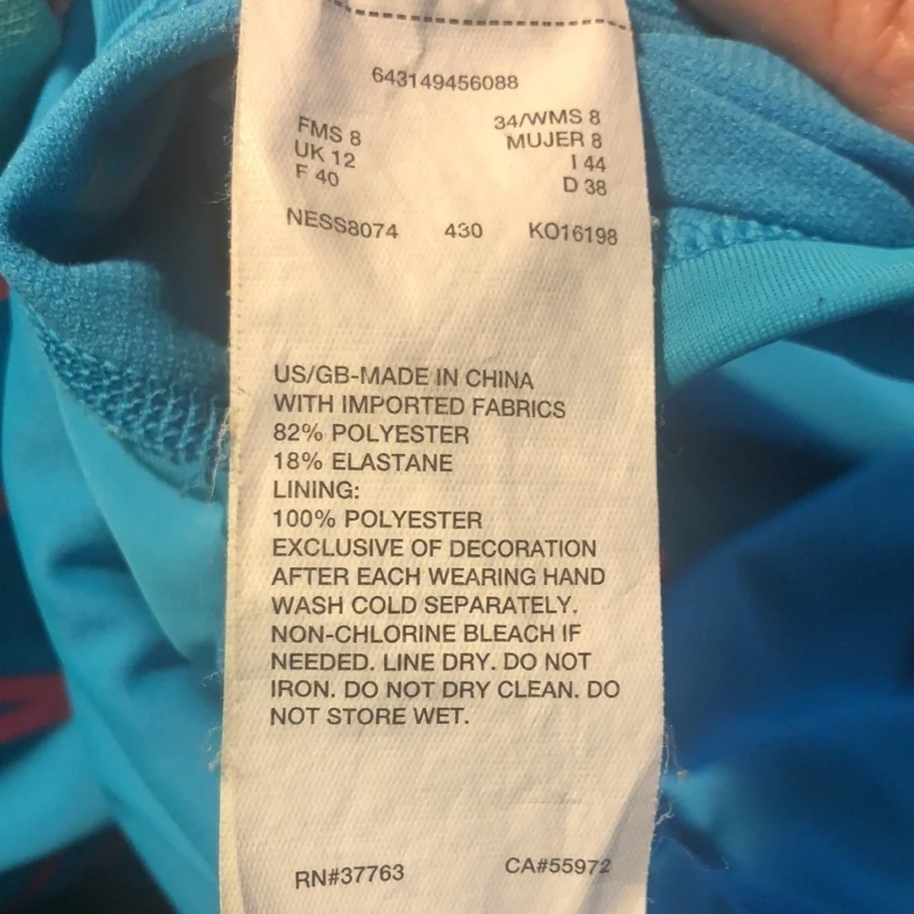 Nike Sport Swim Tank 1PC Swimsuit Sz 8 Sky Blue Pink Spell~Out Logo Racerback